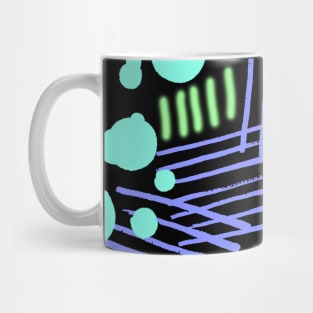 Colorful Neon Glow Abstract Lines, Circles, and Squiggles on a Black Backdrop, made by EndlessEmporium Mug